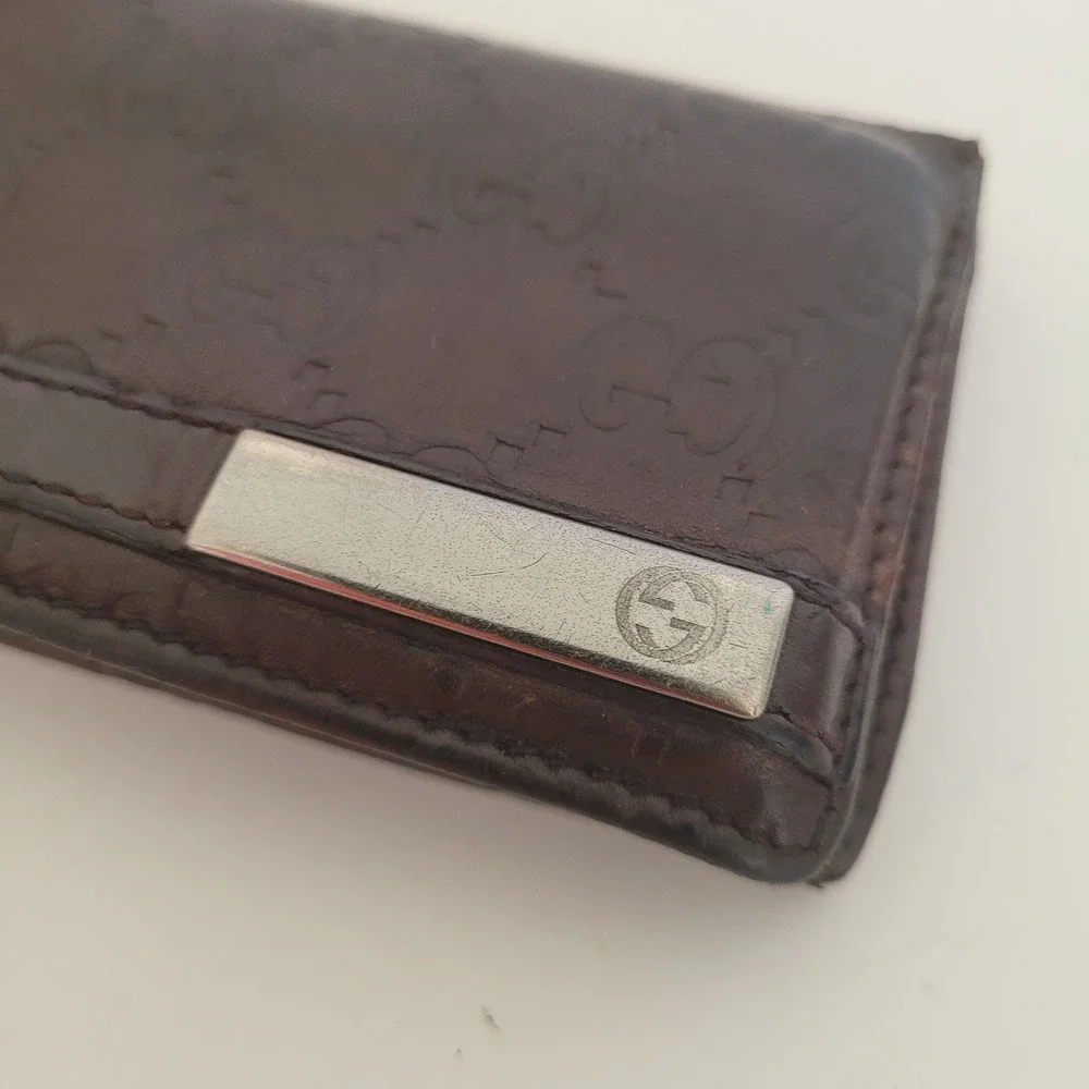 Gucci Guccissima Brown Leather Card Case Wallet GG Monogram 251727-496334 Italy‎